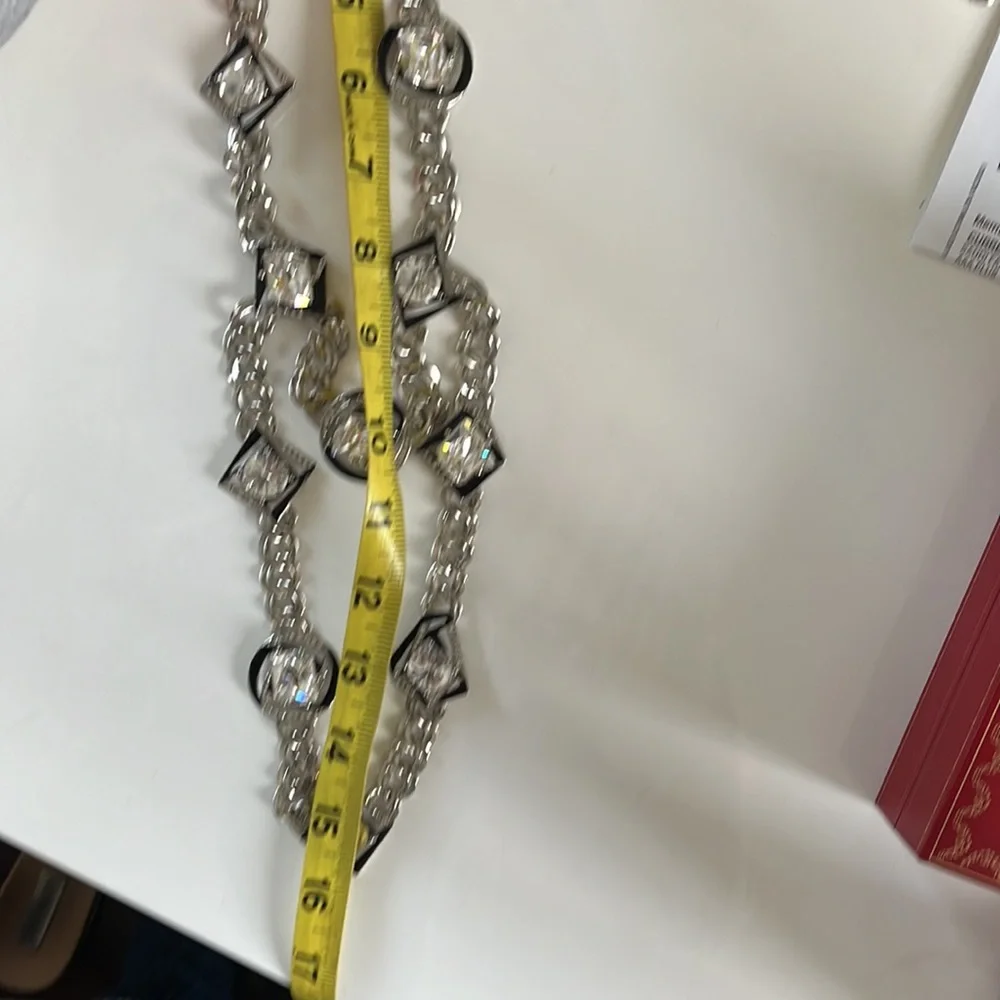 Vtg Oscar De La Renta Signed silver black rhinestone double necklace - Picture 10 of 12